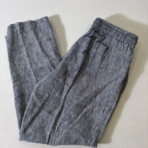 Talbots 100%  Linen Pants Womens Sz 4 Petite Blue Pull-On Drawstring Wide Leg